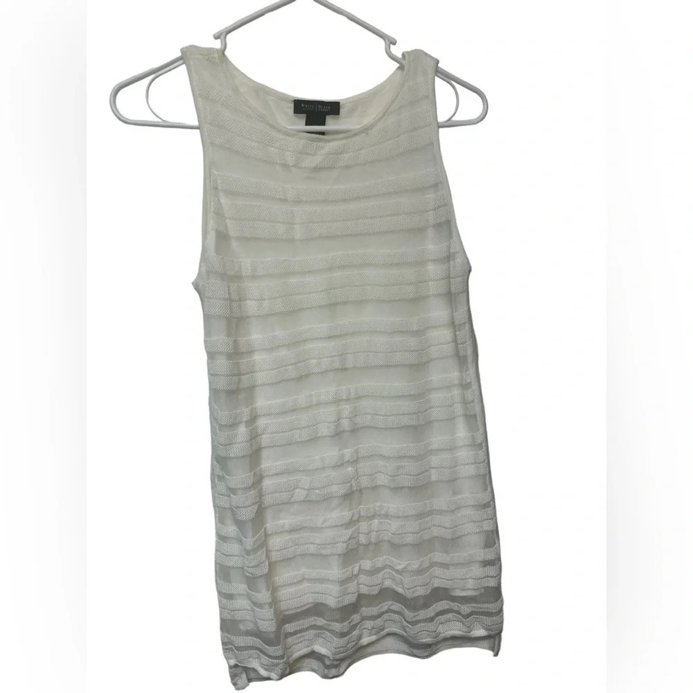 White House Black Market crewneck white tank striped sheer lined blouse